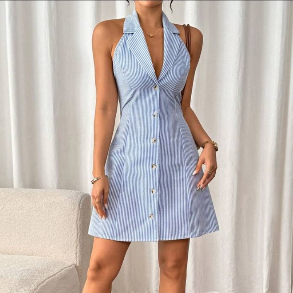 SHEIN Blue Striped Mini Dress